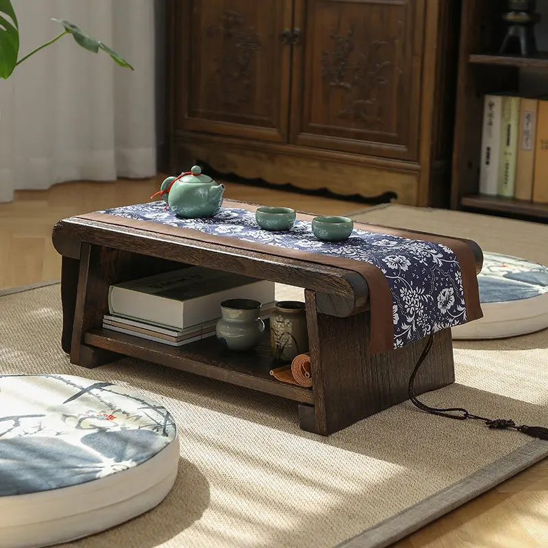 

Solid wood tatami tea table bay window small kang household coffee folding tea table bedroom Japanese zen low