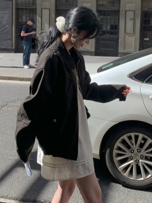 سترة نسائية من Retro ort فضفاضة للشارع Sle أنيقة متعددة الاستخدامات مفتوحة من الجلد الصناعي الدافئ معطف شتوي كوري Faion