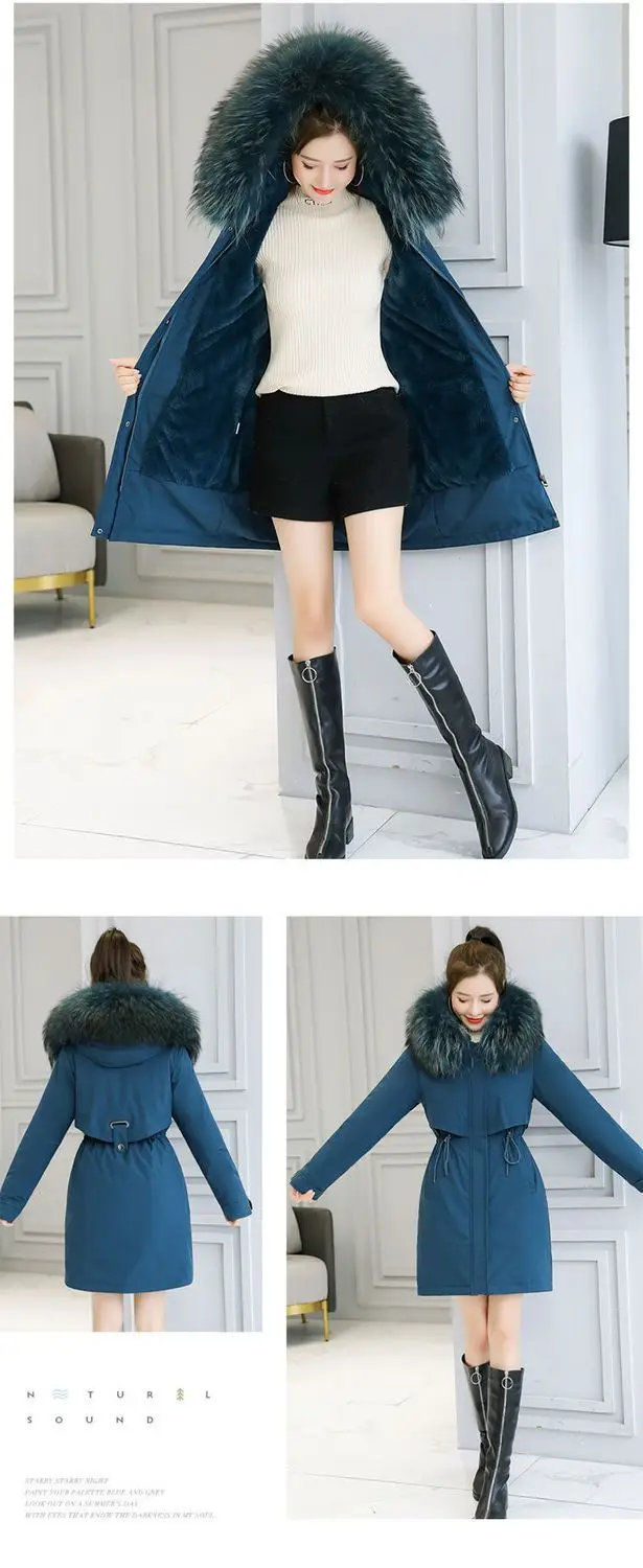 Women 2023 Winter New Cotton Coat Ins Coat Large Plush Collar Down Korean Version Medium Length Plush Cotton Coat