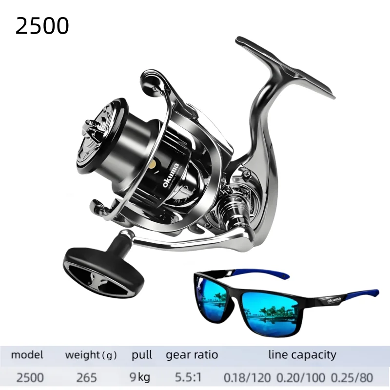 Okuma Original Nahtloses Spinnrad, Angelrolle, optionale Modelle 1000-7000, ausgestattet mit polarisierten Angelbrillen