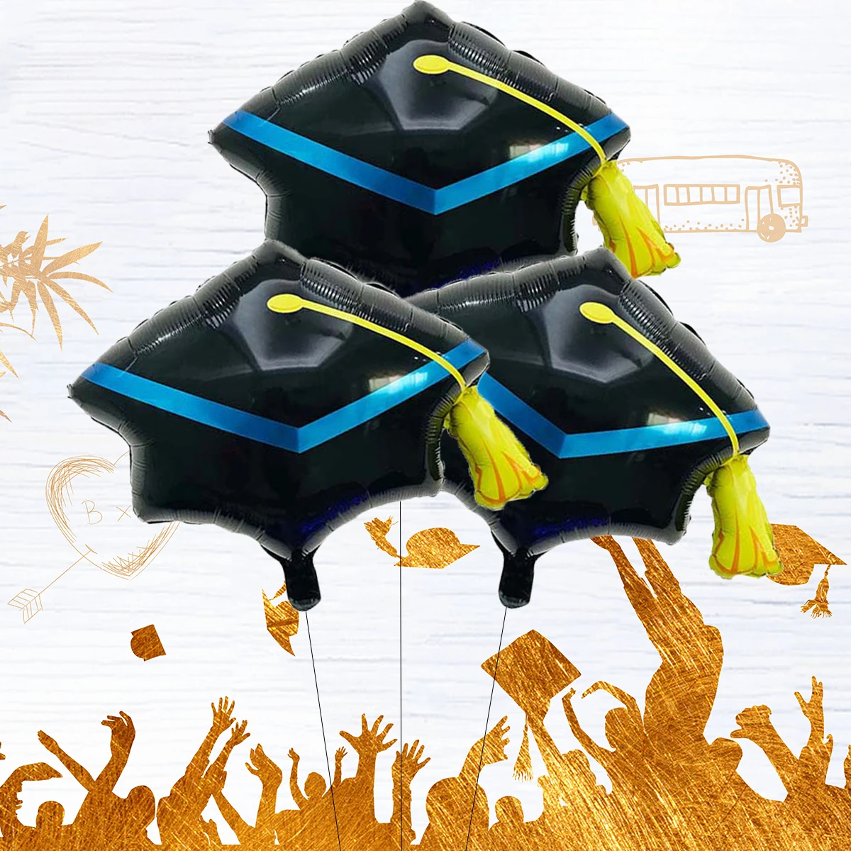 3 Balões de Capelo de Doutoramento, Balão de Capelo de Formatura, Decorações de Formatura 2026, Decoração para Festa de Formatura e Conclusão Escolar