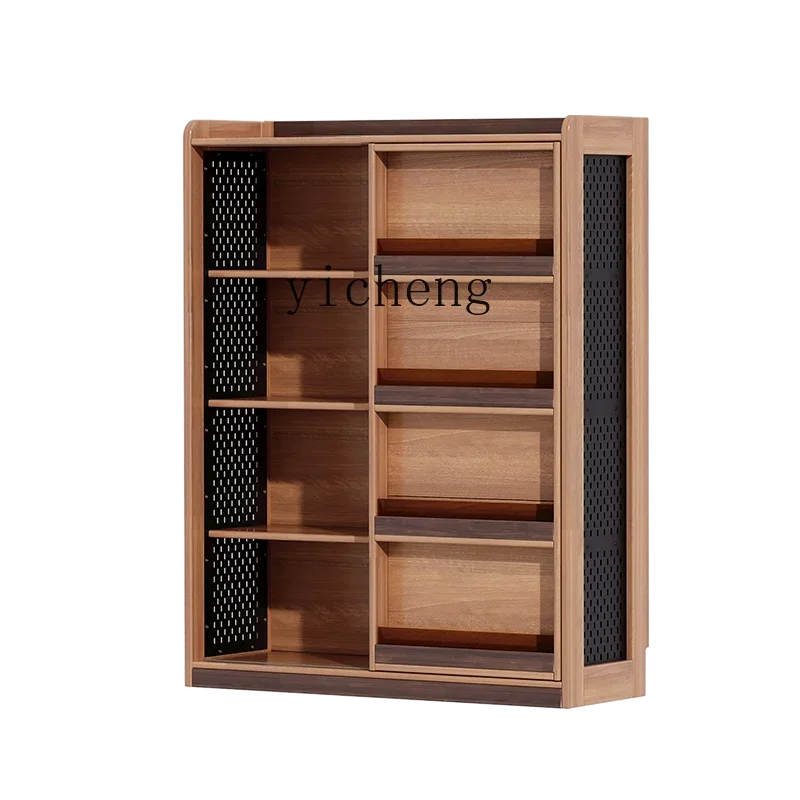 TQH Children's Bookshelf Full Solid Wood Picture Book Shelf Household Floor Shelf Multifunctional Sliding Door Bookcase