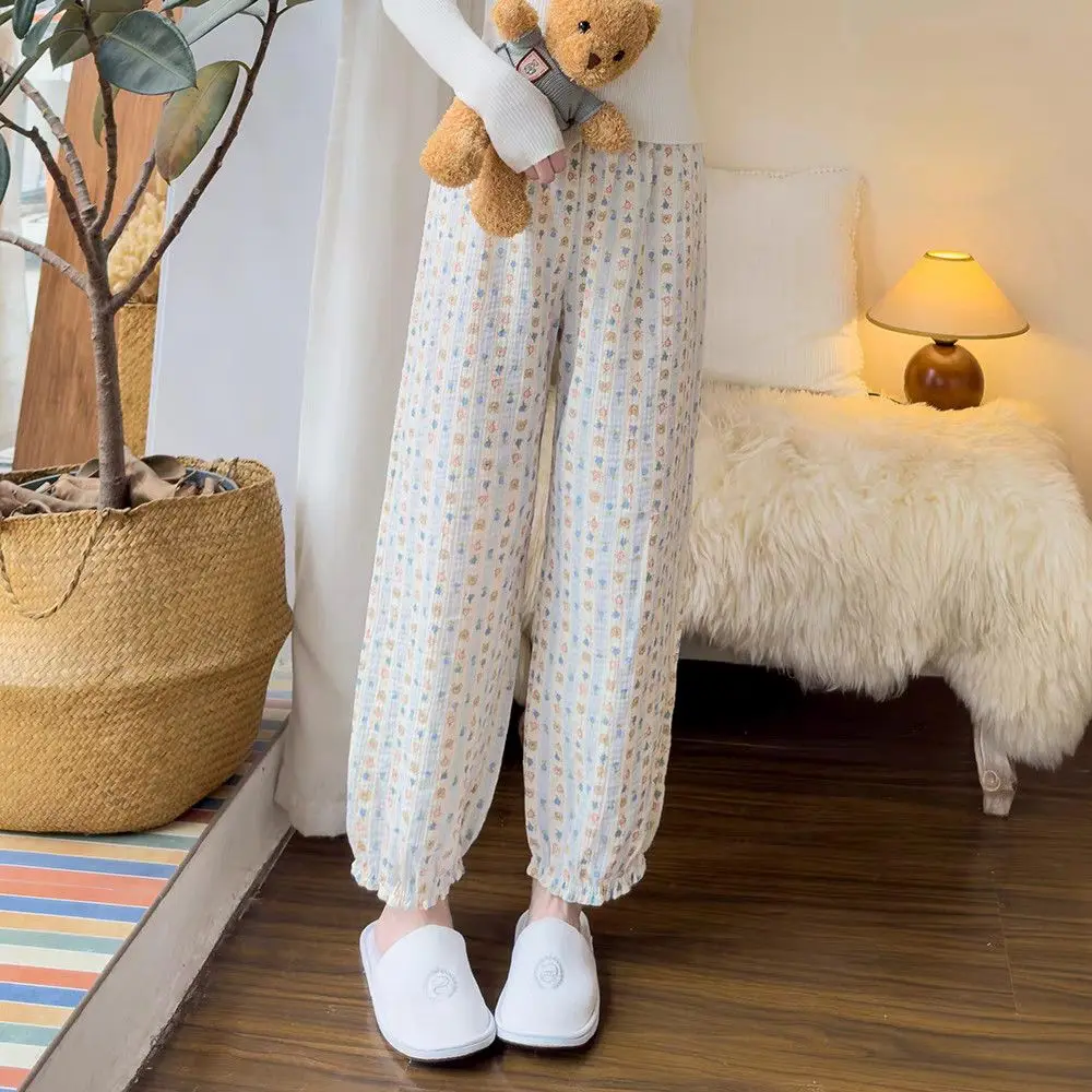 

Summer Home Pants Cute Footprint Trousers Cartoon Women's Spring Autumn Pajamas Pajama Loose Woman Women‘s Sleepwear Big Size Pj