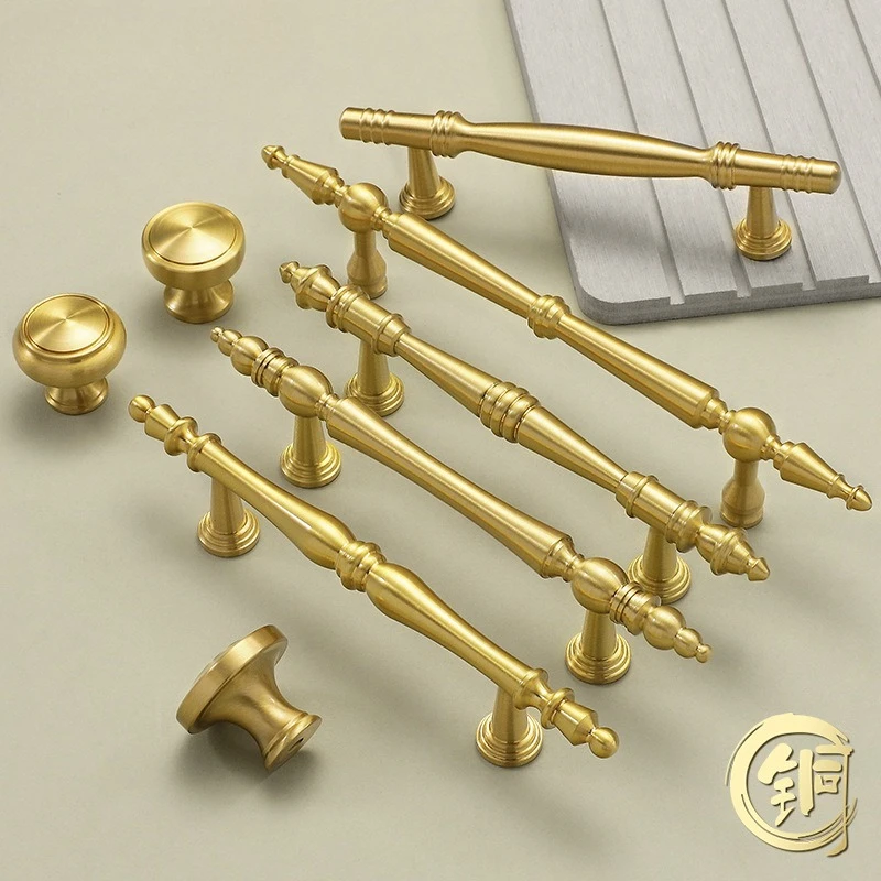 

Solid Brushed Brass Kitchen Cabinet Pull Drawer Knob Bedroom Wardrobe Dresser Handle Luxury Furniture Knob