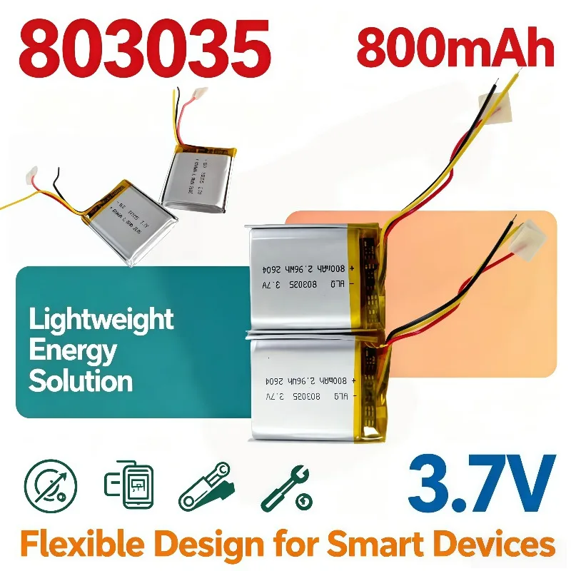 803035 3.7V 800mAh Li-ion Battery, Portable Light Design, Strong Power for Intelligent Wearable Gadgets