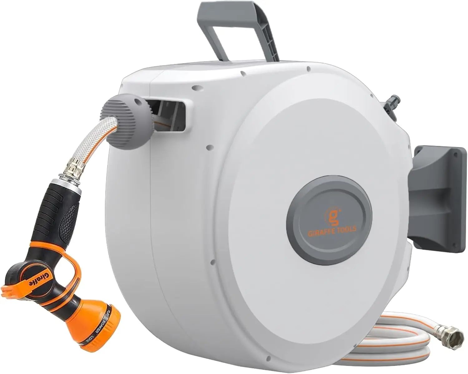

Retractable Garden Hose Reel 5/8" x 60 ft Heavy Duty with Swivel Bracket and Any Length Lock in Light Grey