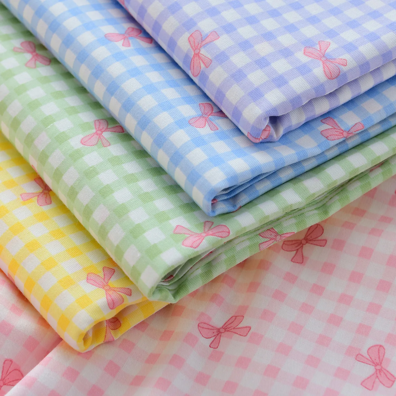 160x50cm 40s Pure Cotton Twill Fabric Handmade DIY Clothing Bedding Material Cotton Dopamine Color Plaid Bowknot Sewing Cloth