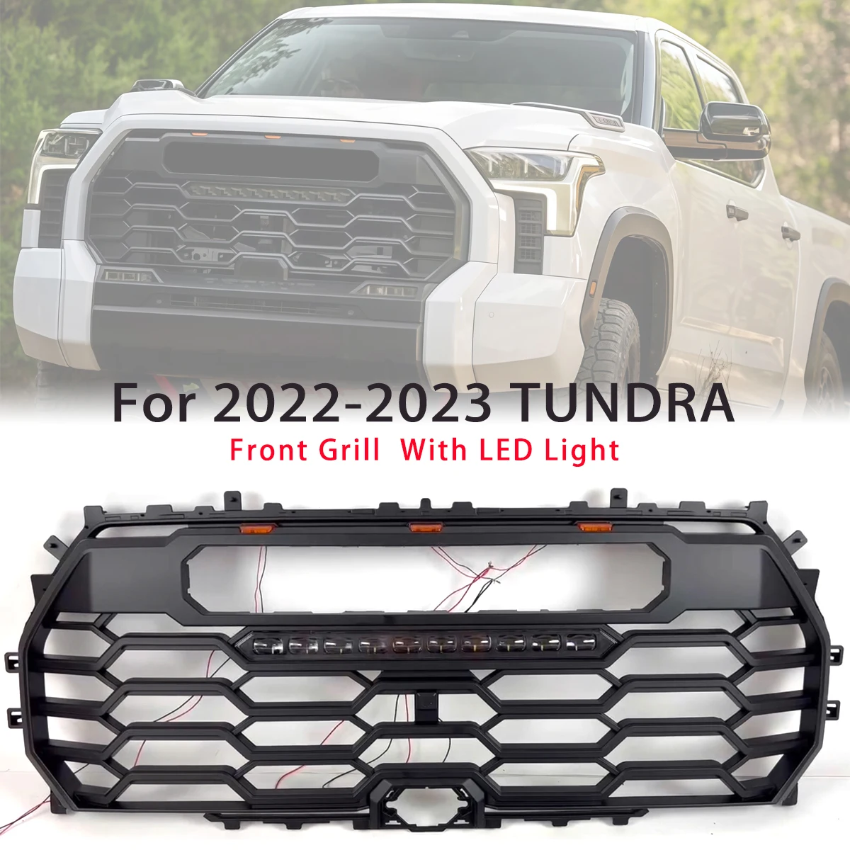 

Front Grille Fits For 2022 2023 Toyota Tundra Black Grill W/Light Bar TRD Style