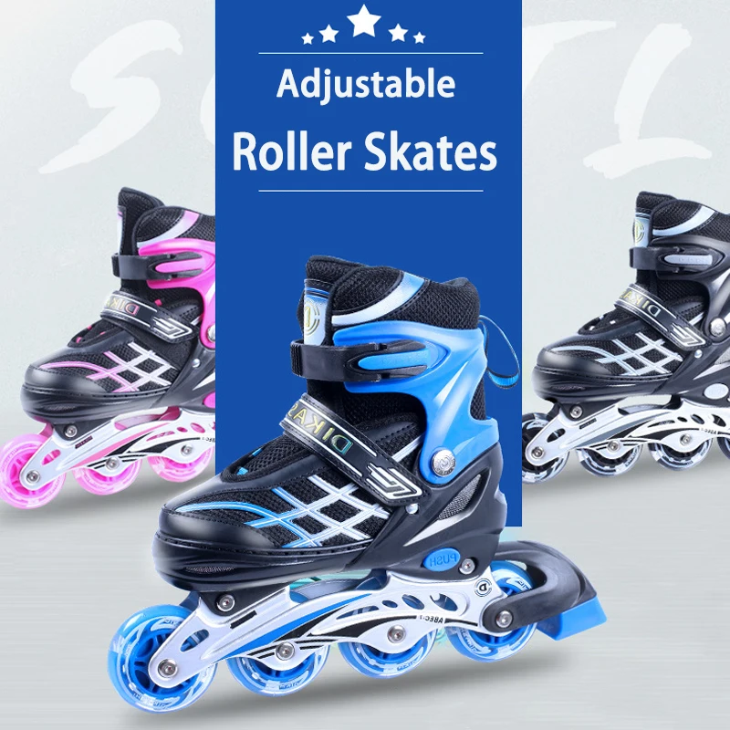 

Kids Inline Roller Skate Shoes Set Adjustable Size Flashing 4 Wheels Skates Outdoor Skating Sport Boys Girls Teenage Beginners