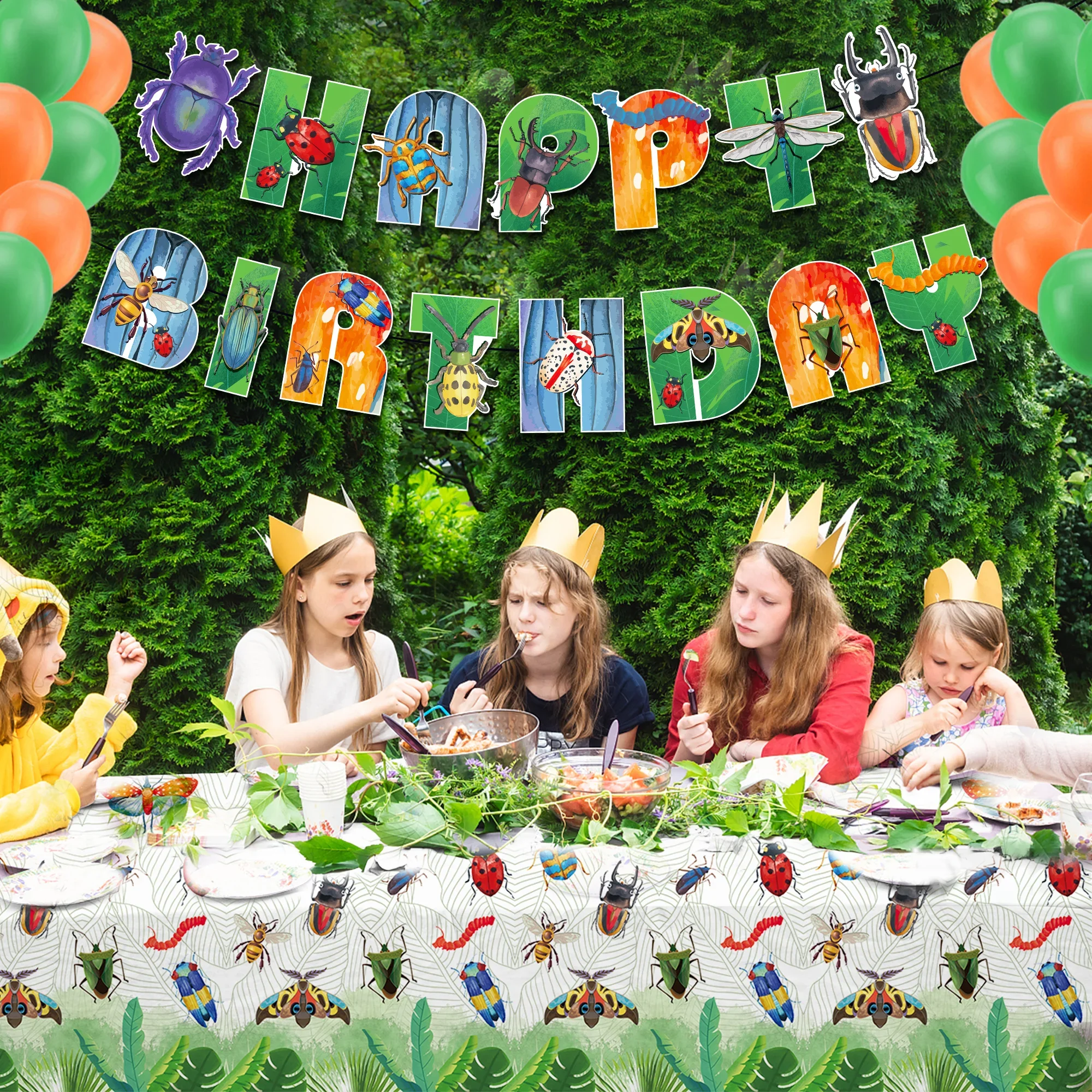 การ์ตูนสัตว์ฤดูใบไม้ผลิแมลง Dragonfly วันเกิด Disposable Tableware ชุดแบนเนอร์ Jungle Baby Shower Party ตกแต่ง