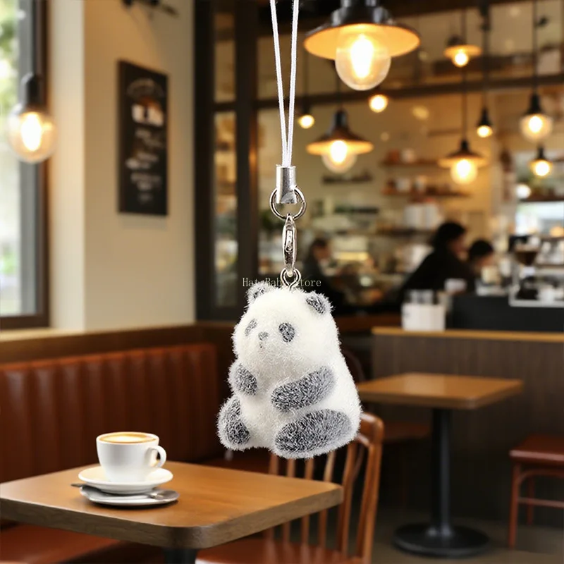 1Pcs 3D Cute Flocked Panda Doll Charms Cartoon Animal Resin Plush Pendant for Phone Keychain Necklace Earrings Diy Jewelry Make
