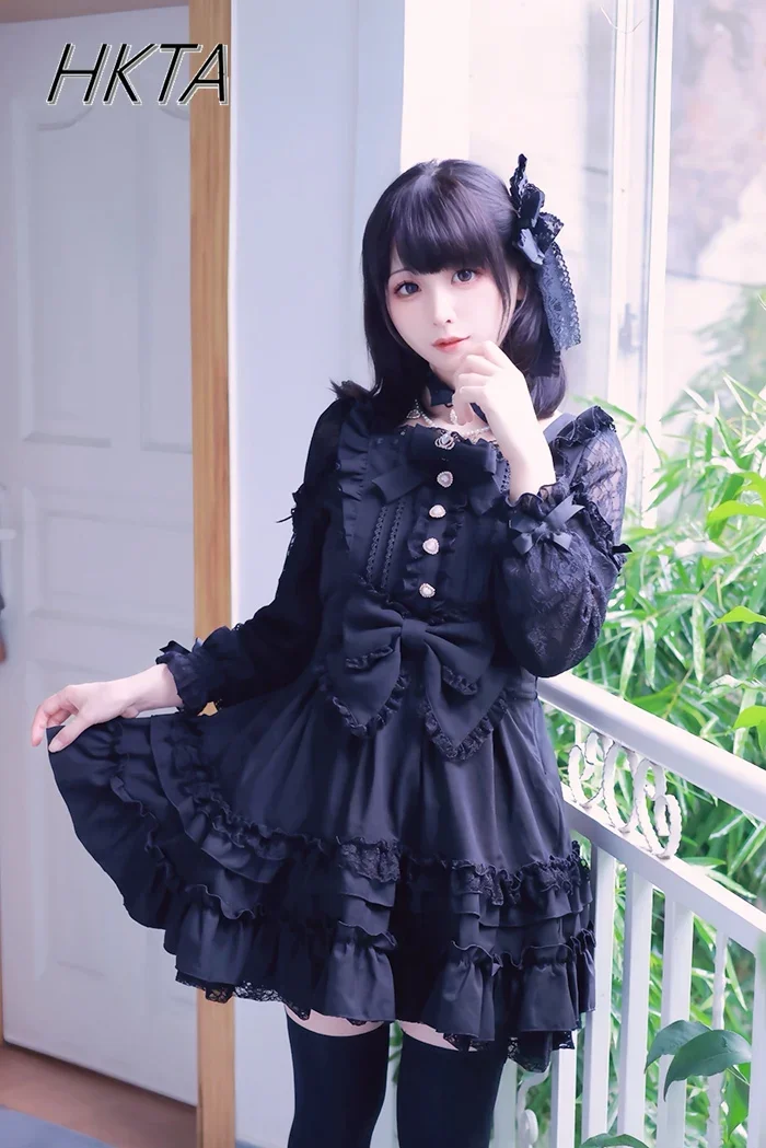 Japanese Liz Dresses Women Autumn New Girl\'s Sweet Cute Bud Mini Series Mass Production Angel Small Cake Dress Bow Lolita Dress