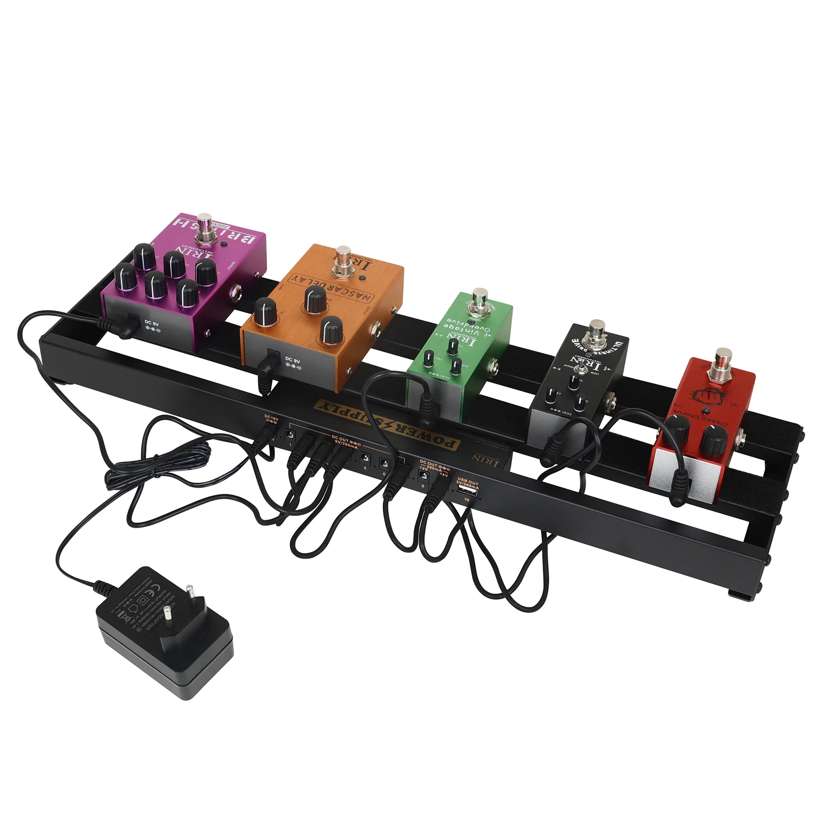 IRIN Guitar Pedalboard Aluminum Alloy Effect Pedal Board Guitar Pedalboard with Power Supply 10 Isolated DC Outputs Carry Bag