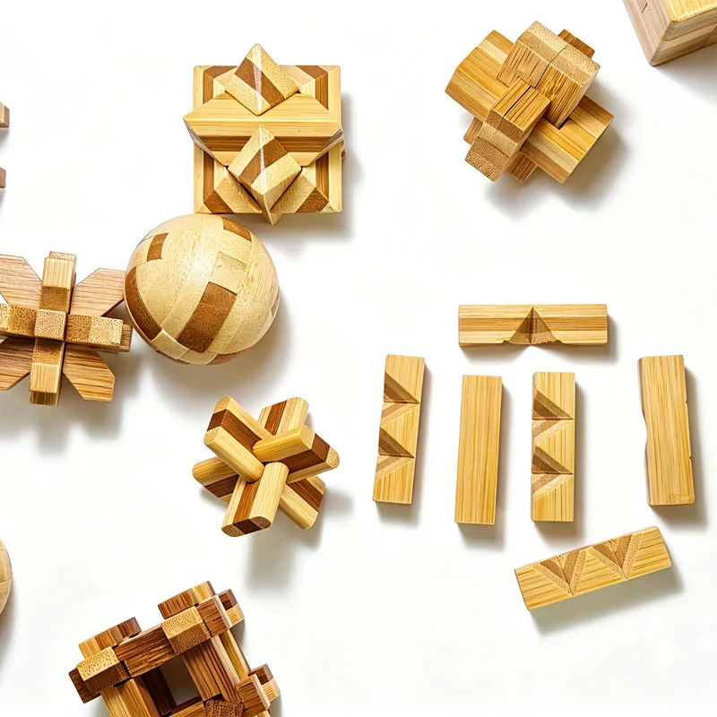 NEW 4.5CM Lu Ban Lock Puzzle Bamboo Unlock Interlock Brain Teaser Toys IQ and Logic Test Educational Gifts For Kids & Adults view 5