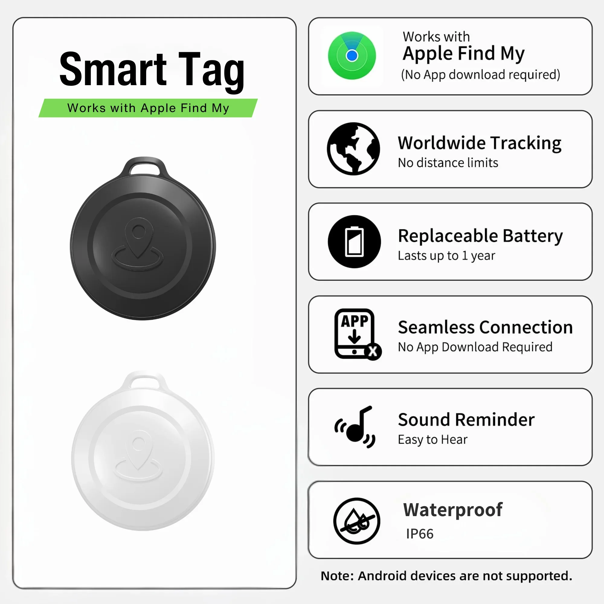 2PCS GPS Tracker Works with iOS Find My APP MFI Smart Tag Key Finder Anti Lost Global Locator for Wallet Car Luggage Pet Tag