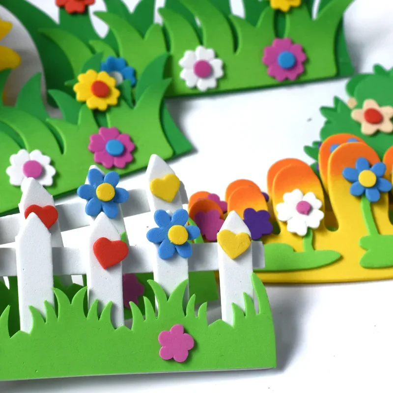 Small Foam EVA Fence Railing Flower Wall Stickers New Colorful Handmade Toys For Children Early Learning Classroom Decor DIY