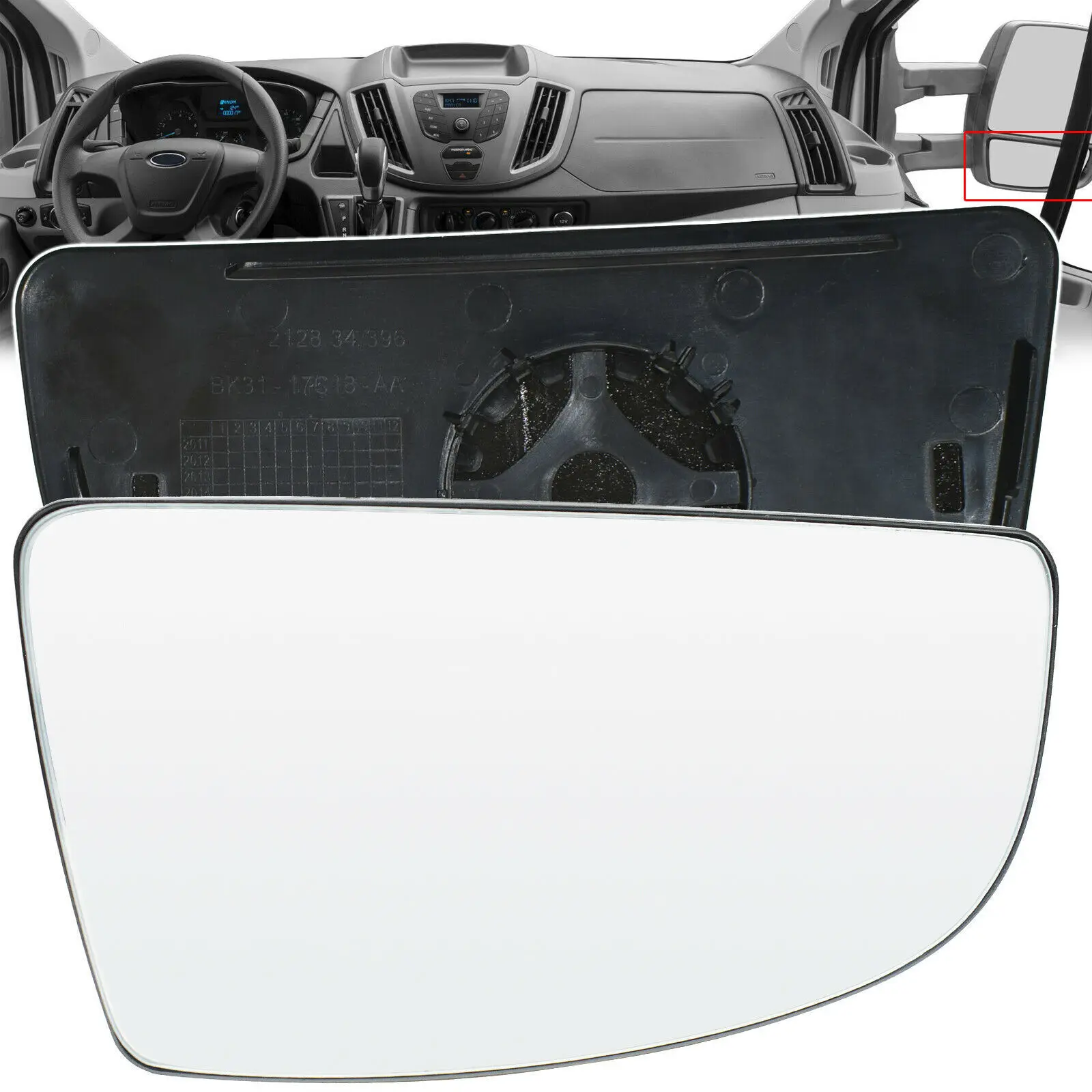 1Pcs Lower Door Wing Mirror Glass Driver Right Side For Ford Transit MK8 2014 Auto Reversing Mirror Exterior Parts