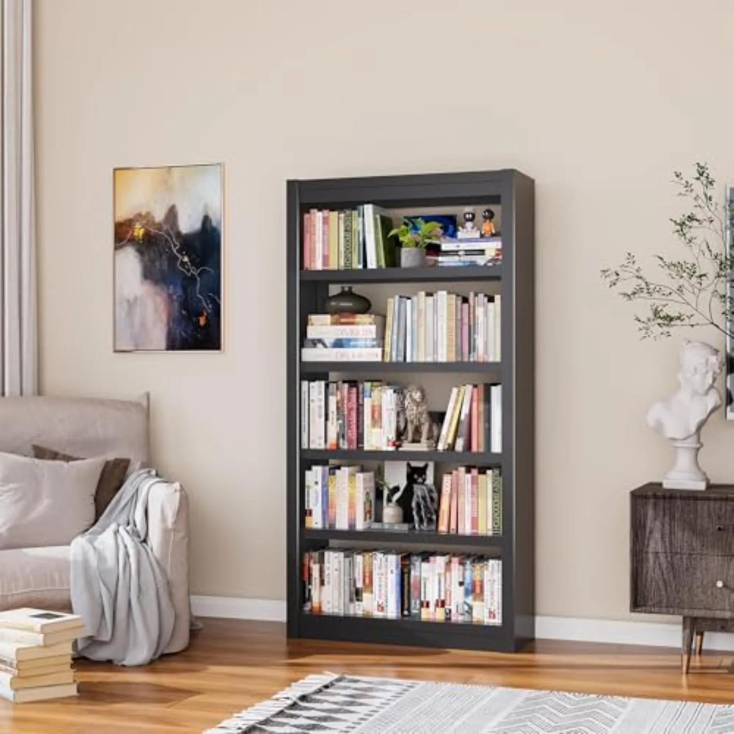 Book Shelf, 5-Tier Sturdy Bookcase, Adjustable Bookshelf, Large Capacity per Shelf, Modern Book Cases for Living Room