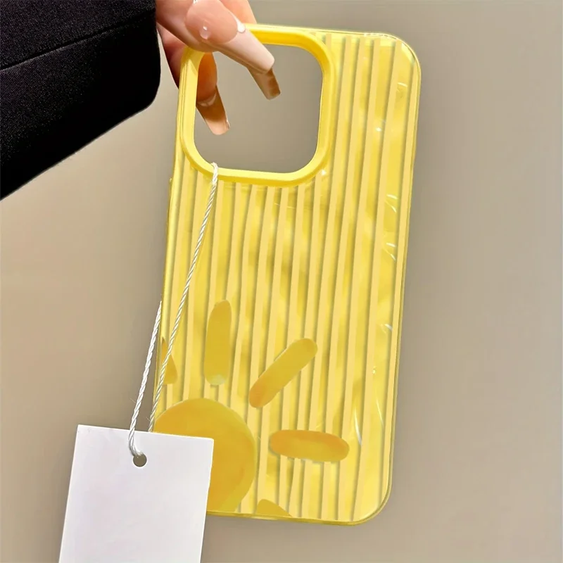 Yellow Striped Sun Pattern Phone Case For iPhone 16 15 1417 Pro Max  13 12 11 Pro Max 16Plus 17Air 15Pro Wave Texture Soft Cover