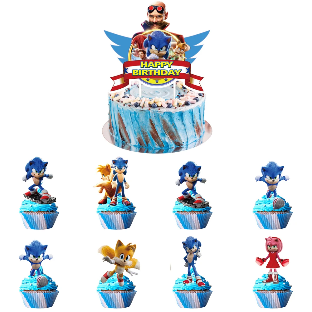 ソニックザヘッジホッグケーキトッパー、漫画の誕生日パーティーの装飾、幸せな紙の食器、パーティー用品、装飾