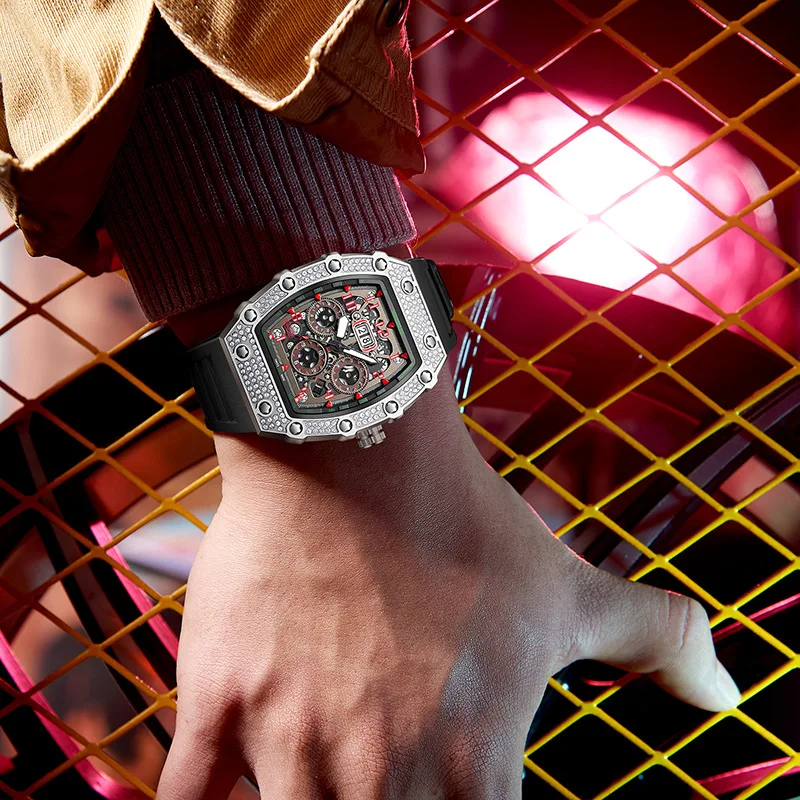 Orologio da uomo leggero marchio di lusso quadrante a botte moda luce notturna orologio sportivo data orologio Reloj L385