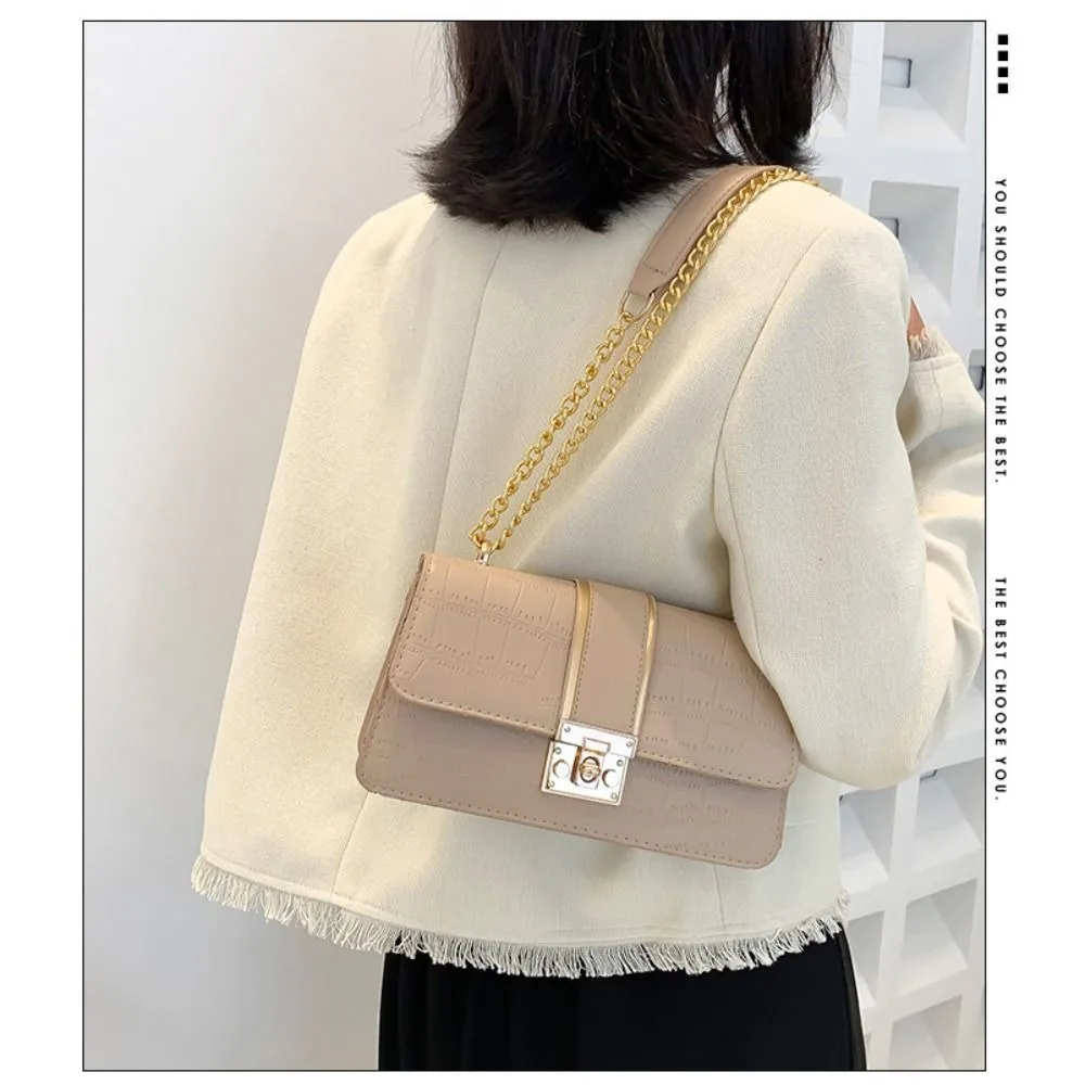 

Fashion PU Leather Vintage Chain Bag Vintage Casual Shoulder Bag White Solid Color Leisure Crossbody Bags Women