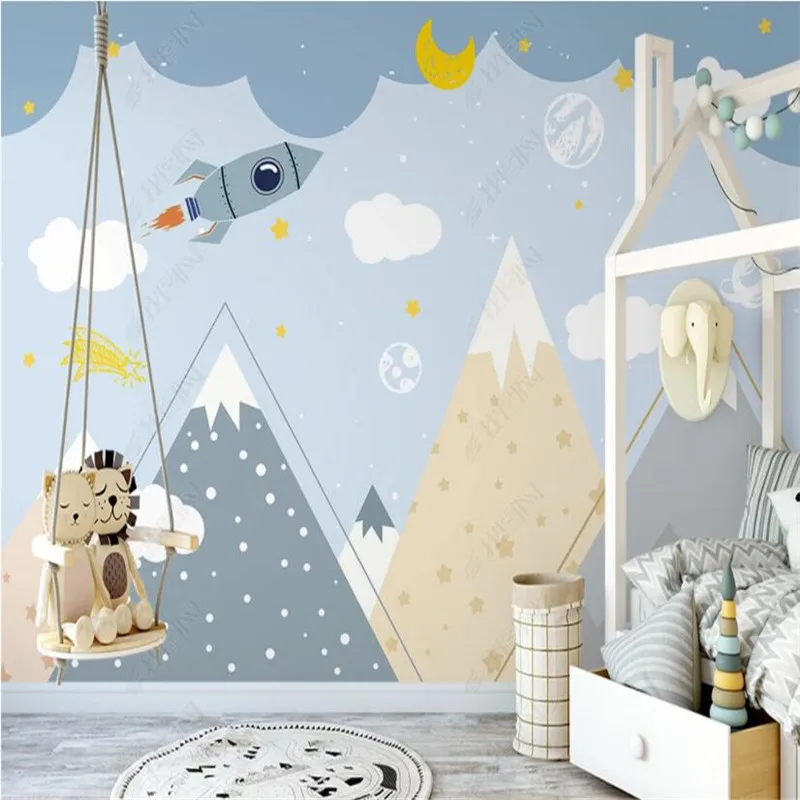 

Nordic Valley Rocket Boys Room Wall Papers Home Decor 3D Children's Room Cartoon Background Bedroom Decor Mural Wallpaper 3D