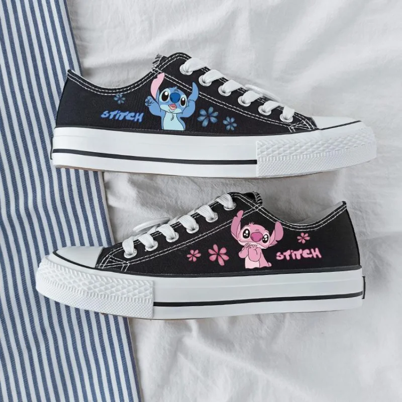 Sapatos de lona lilo e ponto disney, desenhos animados kawaii, padrão monstrinho, calçados esportivos casuais, moda top baixo