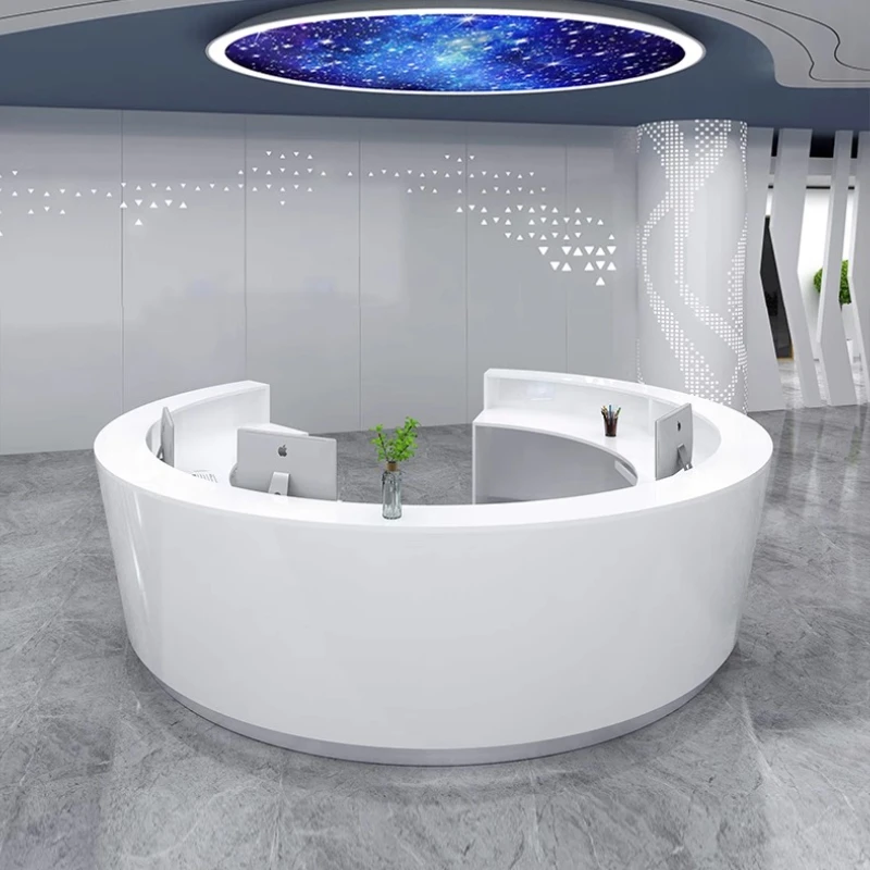 

Design Reception Desk Commericial Curved Modern Customer High-end Luxury Office Desk Salon Business Commericial Bureau Furniture