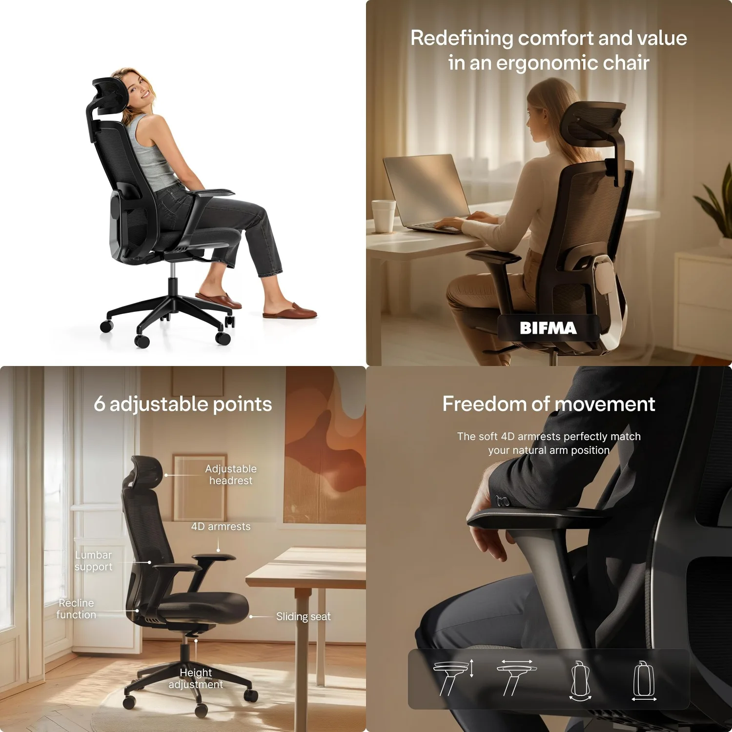 

Ergonomic Office Chair Adjustable Lumbar Support Headrest Armrest Breathable Mesh Swivel Task Home Office Long Hours, Customized