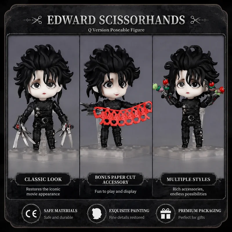 10cm Q Version Edward Scissorhands Action Figure Movable Joints Movie Character Doll Desktop Ornament Collectible Model Toy Gift
