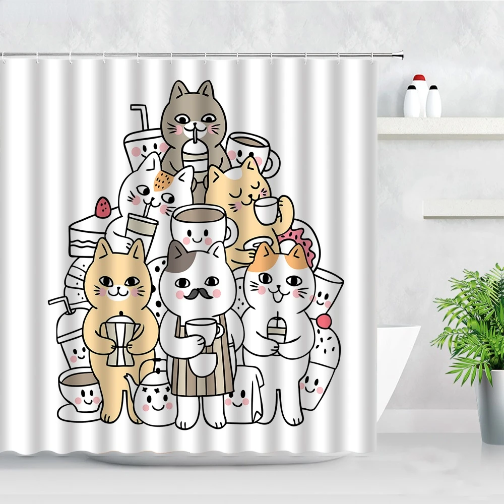 Funny Cartoon Dogs Shower Curtains 3D Cute Animal Cats Simple Nordic Home Bathroom Decor Screen Waterproof Bathtub Bath Curtain