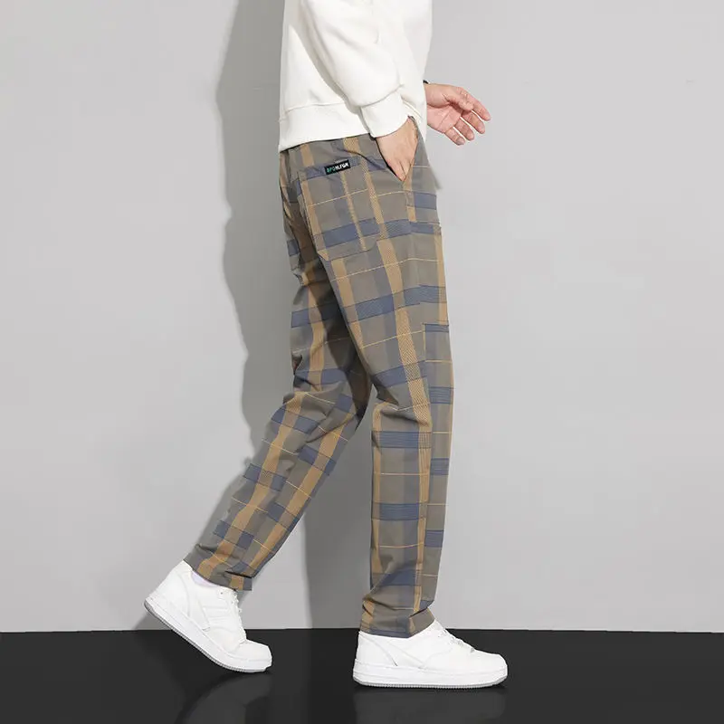 2025 New Plaid Harem Pantaloni casual versatili Pantaloni dritti a sei tasche da uomo Autunno e inverno Pantaloni cargo spessi di grandi dimensioni