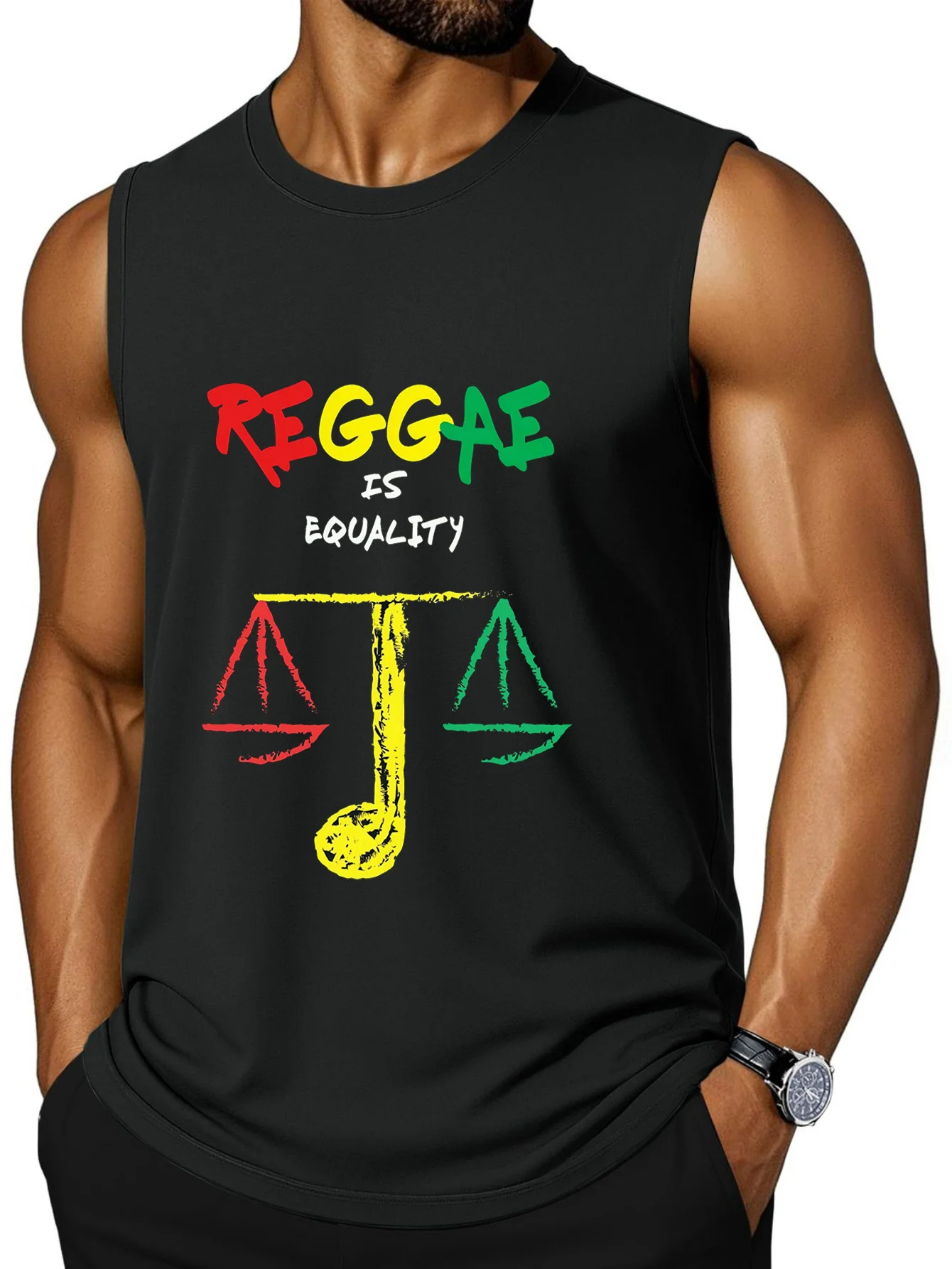 CLOOCL Musical Balance Scale Printed Vest Fashion Sports Vests Summer Men's Sleeveless T-Shirt Casual Top