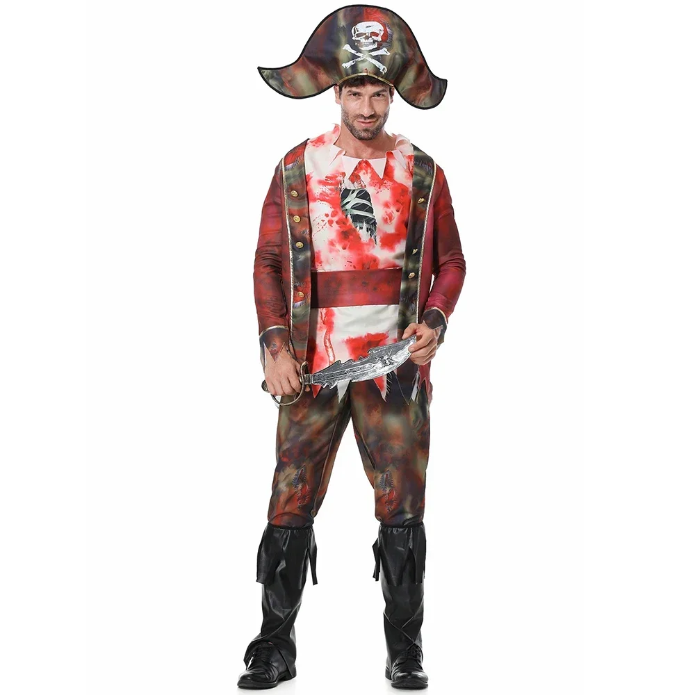 Uomini adulti Pirate Captain Jack Sparrow Costume Horror Bloody Zombie Vampire Costumes Halloween Blood Pirate Role Play Outfits