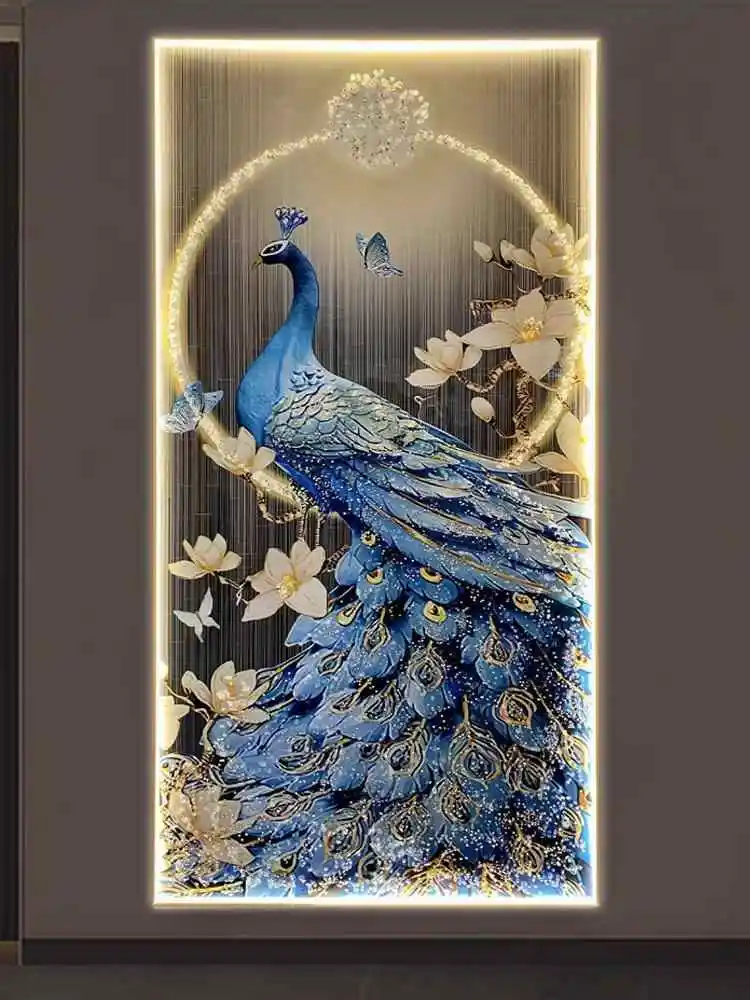 Peacock Corridor Decorative Mural Light Corridor Mural Light Luxury High End Atmosphere Led Light Corridor Vertical Hanging Pain