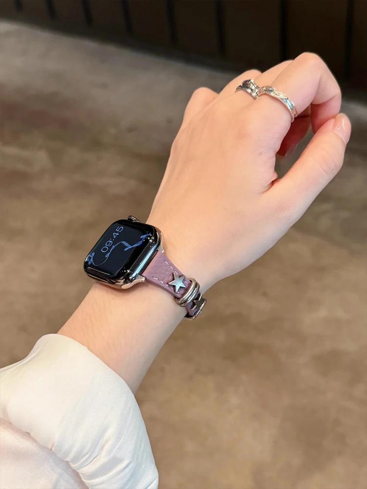 سليم حلقة من جلد ل iWatch الترا 11 10 9 8 7 6 5 Se المعادن ستار سوار للساعة أبل 40 مللي متر 41 42 مللي متر 44 مللي متر 45 مللي متر 46 مللي متر 49 مللي متر