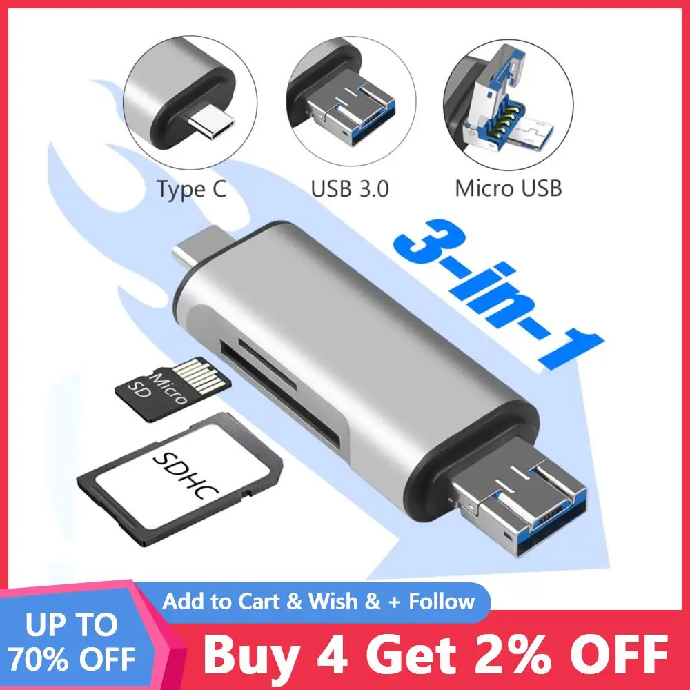 SD Card Reader 3 in 1 USB 3.0/Micro USB/Type C Smart Memory Card Reader OTG Flash Drive Card Adapter For Samsung Macbook