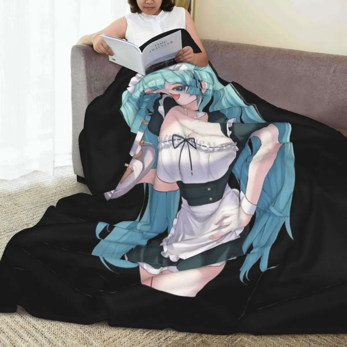 Hatsune Miku Funny Art Blanket Warm Soft Novelty Plush Bedding Throws For Bedroom Camping Flannel Bedspread Bed Cover