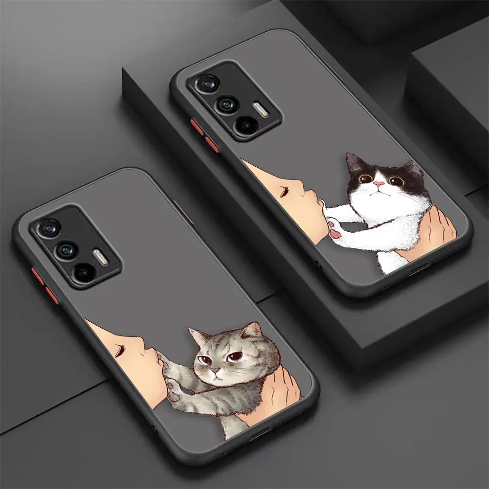 

Lovely Cute Cat Kiss Refuse to kiss Matte Case for OPPO Realme C20 C21 C30 C31 C33 C35 C53 C55 V25 X7 MASTER 60 50 50I 50A Case