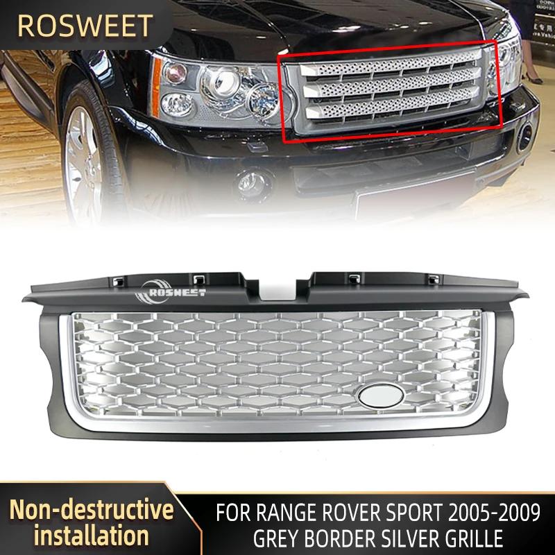 

Car Front Bumper Grille For Range Rover Sport 2005 -2009 L320 Gray Border Silver Grills Auto Parts Car Accessories