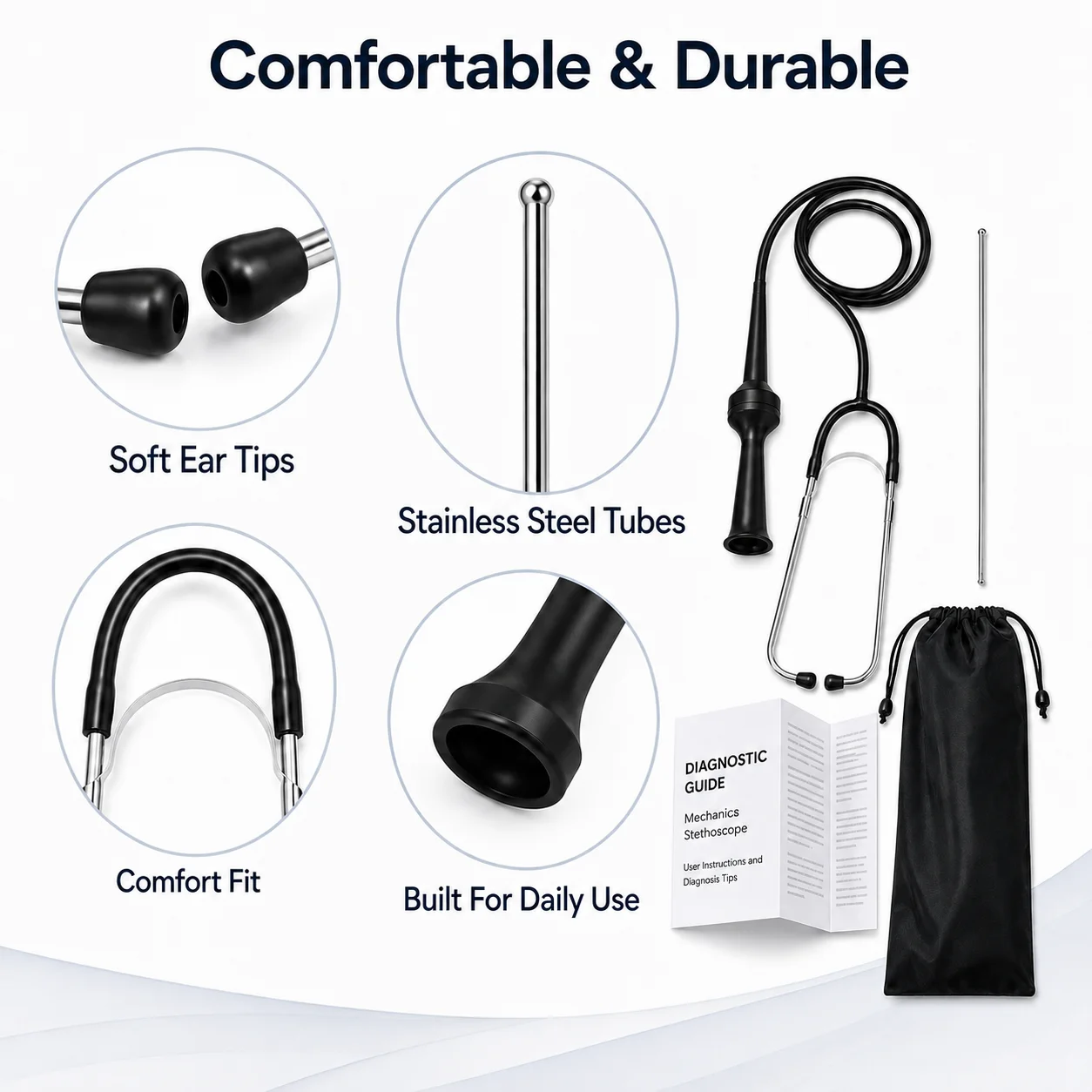 Mechanics Stethoscope Automotive Engine Noise Diagnostic Tool Car Motor Noise Finder 275mm Extension Probe Storage Bag Guide
