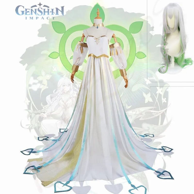 Lesser Lord Kusanali Cosplay Costume Game Genshin Impact Nahida Wig Long Dress Adult Women's Suit Halloween Carnival Party Dress