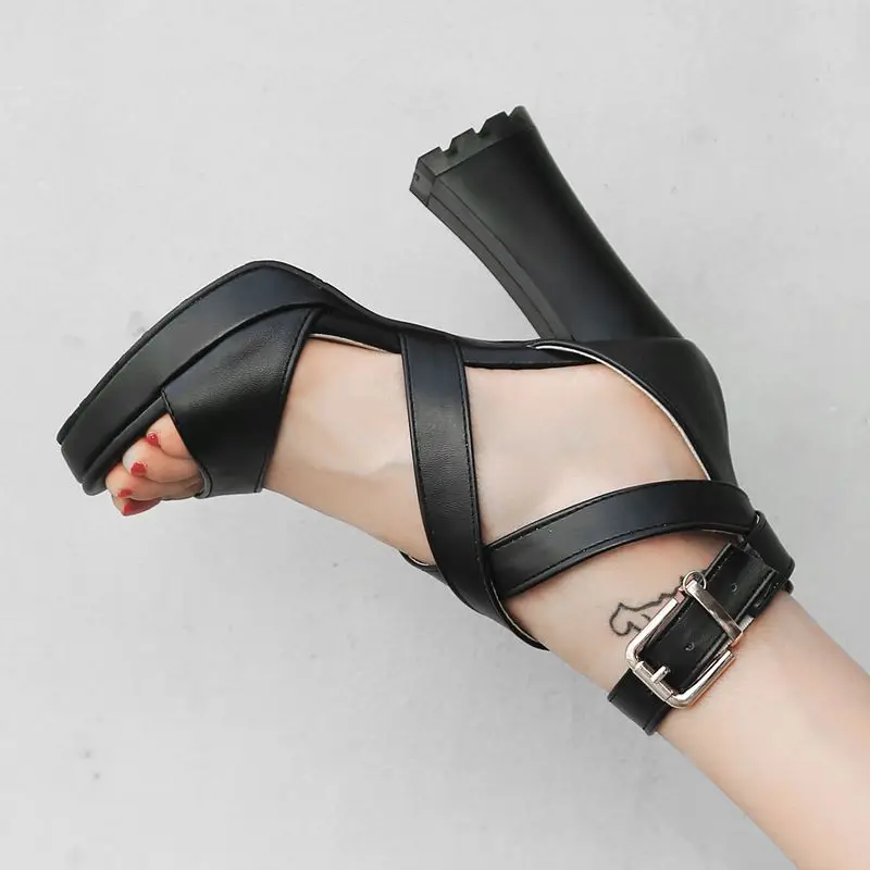 REAVE CAT تصميم النساء الصنادل جولة تو حذاء بكعب سميك 11 سنتيمتر منصة 3 سنتيمتر مشبك حزام حجم كبير 45 46 47 48 موضة يؤرخ الأحذية #3