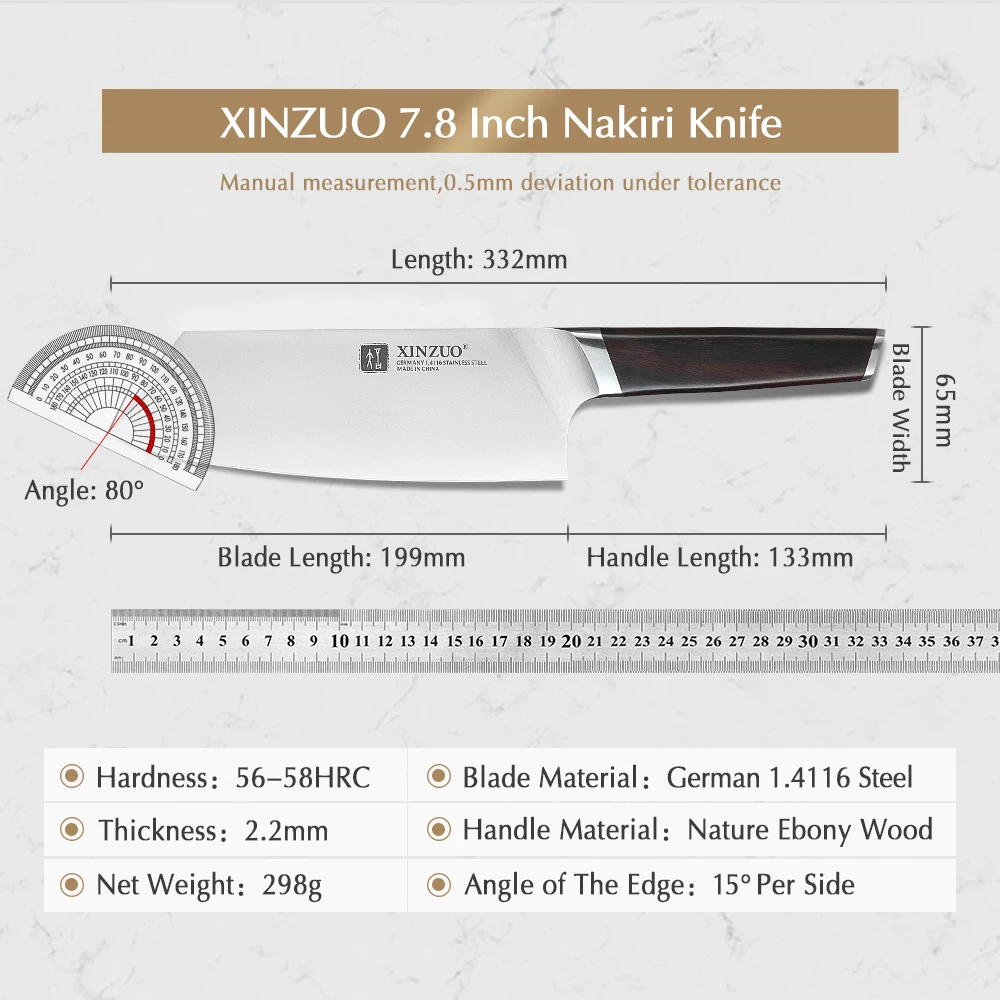 XINZUO 7.8\'\' Kitchen Slicing Knife Stainless Steel Knife Cooking Tool Sharp Newarrival Nakirir Vegetable Cleaver Ebony Handle