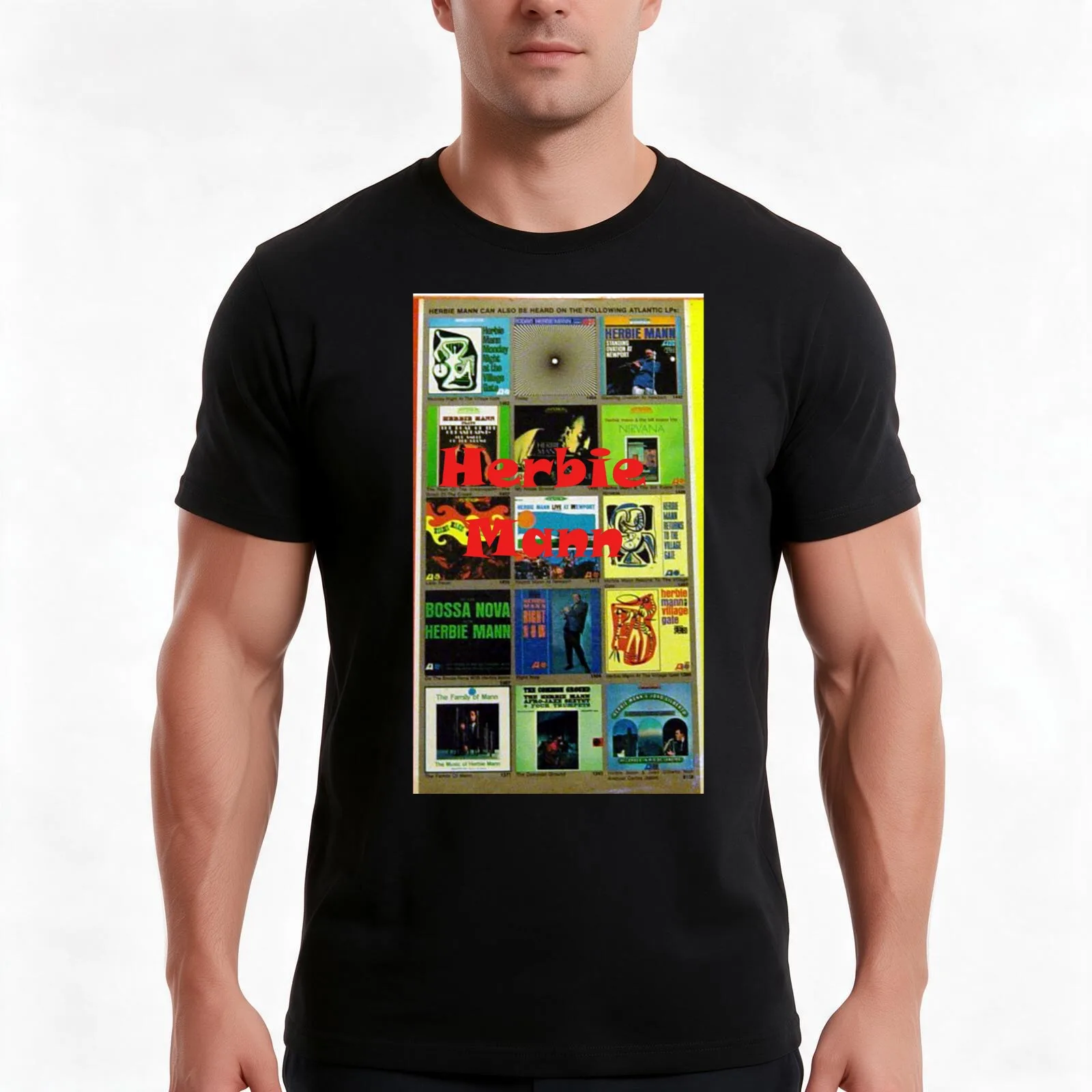 Herbie Mann,flute, jazz, soul, funk, album, collection, vinyl T-Shirt, Summer Casual Cotton Tee, Oversized Streetwear Tops