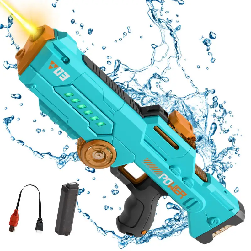 Kinder-Wasserpistole mit Dauerfeuer-Funktion, Automatischer Wasseraufnahme und Lichteffekten, Elektrisches Wasserspielzeug für den Sommer im Freien