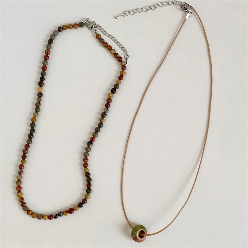 Perlen Doppel-schicht Halskette Natürlichen Rohstein DIY Frauen Persönlichkeit Temperament Schlüsselbein Kette Mode Schmuck – Detail 4