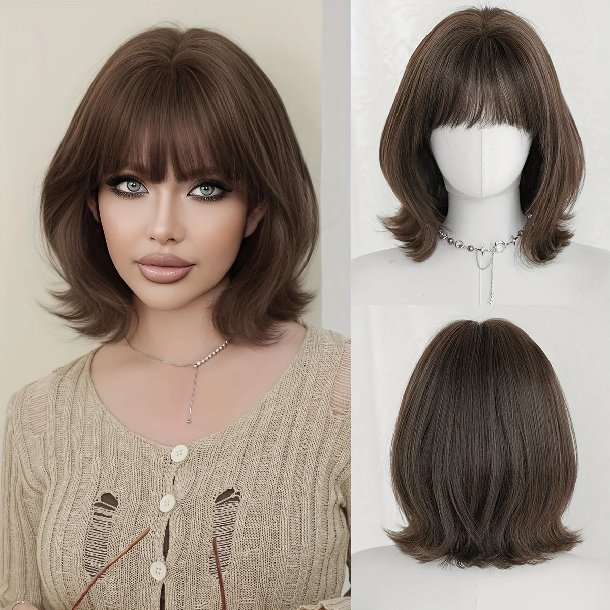 

1 парик из синтетического волокна, подходит для женщин - волнистая форма, подходит для повседневного ношения.