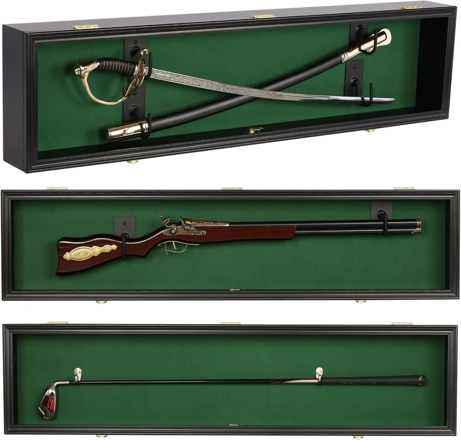 

44" Rifle Display Case Lockable Wall Mount 98% UV Protection Black Green Felt